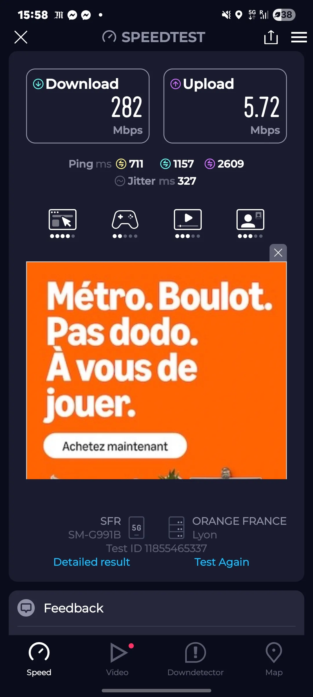 Captura de la prueba de velocidad Lyon Tassin